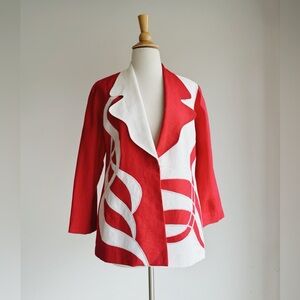 VINTAGE One-of-a-Kind Suri Linen Blazer Red & White Statement Jacket 10